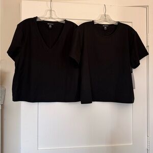 Athleta Essential Black Short Sleeve V‑Neck and Crewneck cropped tees Tops Set
